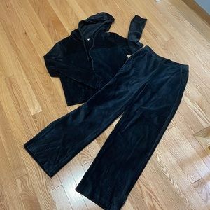 Two piece hoodie and wide leg lounge set.